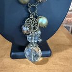 Light Amber Crystal & Green Iridescent Faux Pearl Necklace Tree Of Life Charm Photo 1