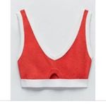 ZARA NWOT  Terry Cloth Crop Top Cutout V-Neck Sleeveless Red White Photo 2