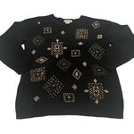 VTG 90s Victoria Jones Size PS Black Gold Beaded Embellished Oversized‎ Sweater Photo 0