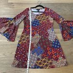 MSK Bell Trumpet Sleeve Boho Print Mini Dress Size Medium Photo 9