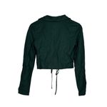 ZARA  Ruched Cropped Tie Front Long Sleeve Collared Semi Sheer Top Blouse S Green Photo 4