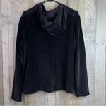 Chic Vintage Velour Long Sleeve Drawstring Hoodie with Zipper Front & Po… Black Size M Photo 10