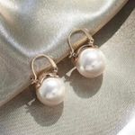 Elegant White Pearl Drop Dangle Earrings for Women Gold Photo 0