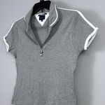 Tommy Hilfiger Vintage Tommy Jeans Crop Shirt Women's Medium Gray Zip V-Neck Y2K Photo 1
