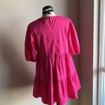 AQUA  Bloomingdale’s pink poplin puff sleeve tiered dress Photo 3