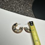 Pakula Gold Tone Blue Enamel Flat Half Hoop Pierced Earrings Signed Photo 1