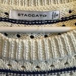 Staccato New  Navy and White Striped Short Sleeve Knitted Crochet Top Photo 5