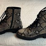 Chelsea and Violet War Womens Black Tan Snakeskin Leather LaceUp Combat Boots Photo 3