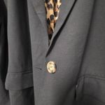 JODIFL  Plus Black Blazer Leopard Print Lining Size 2x Roll Sleeve Lepoard Cuff Photo 6