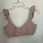 Bar III  tan 82% cotton terry ruffle sleeve crop top size small Photo 0