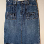 Gap Genuine Y2K Denim Midi Skirt Flap Pockets SZ 4 Med Wash Stretch Photo 0