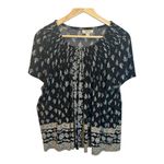 Style & Co Boho Pleated Front Tip Plus Size 2X Flutter Sleeve Floral Black Tan Photo 1