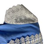 Handmade Vintage 70s  Maxi Dress L Blue Eyelet Lace Sleeves Square Neck Boho Photo 3