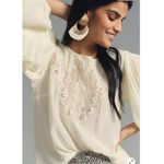 Farm Rio  Cream Lace Inset Puff Sleeve Blouse Off White Size Small NEW Photo 1
