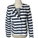 Banana Republic Navy White Stripe Lined Moto Jacket Sz 2 Coastal Nautical Preppy Photo 0