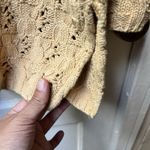 Womens Grannycore Cable Knit Fisherman Vneck Sweater Size 2 Chunky Tan button Size L Photo 5