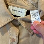 Faux Suede Button Down Front Shirt Blouse Lemon Grass Womens S Tan Lightweight Photo 7