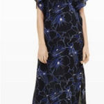 Club Monaco Dress Womens Maxi Cold Shoulder V Neck Blue Floral Size 2 Photo 0