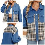 Chambray Denim & Plaid Flannel Shacket | Women's Plus Size 2X | Unbranded Jacket Blue Photo 1