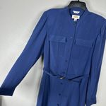 Talbots Vintage  100% Silk Blue Button Up Belted Shirt Maxi Dress Long Sleeve 8 Photo 2