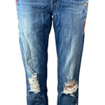EXPRESS Ankle Legging High Rise Floral Embroidered Distressed Denim Jeans Size 6 Photo 0