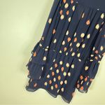 Parker  Bell Sleeve 100% Silk Dress XS Navy Dot Print $299 Pintuck V-Neck Photo 4