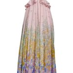 Zimmermann Floral Ruffle Linen & Silk Gown Maxi Dress Blue Meadow US 8 NWT Photo 2
