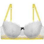 Heidi Klum 36C Madeline Underwire Bra White Lace & Lemon yellow w/ blue bow Size undefined Photo 0