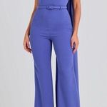 NADINE MERABI Lorrie Drape Halter Neck Wide Leg Jumpsuit Blue Size XXL Photo 0