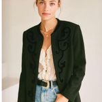 Liz Claiborne Vintage 90s Black Long Blazer Velvet Floral Embroidery Boho Chic Photo 0