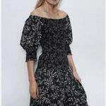 ZARA  Terry Floral Puffy Sleeve Linen Midi Dress M Square Neck Cottage Lagenlook Photo 0