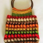Vintage Multicolor Granny Crochet Bag with Acrylic Handles Vintage Photo 2