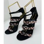 Gucci  Charlotte Black Leather Pink Crystal Jeweled Strappy Sandals Pump EU 39.5 Photo 7