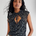 Free People Ma Cherie Black Floral Womens Blouse Size Large Sleeveless Boho Photo 0