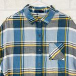 prAna  Womens Button Down Plaid Flannel Shirt Long Sleeve Blue Yellow‎ Large Photo 11