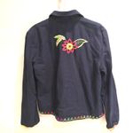 Hearts of Palm Embroidered Floral Denim Jacket Women's Size S Dark Blue Cotton Black Photo 6