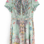 Dalia Macphee dress mint storybook whimsical print sz XL neck tie pearl buttons Green Photo 0