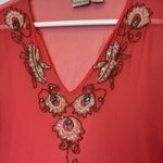 Newport News Sheer Coral Blouse with beaded Embroidery Size 12 Photo 3