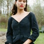 Mara Hoffman Ava Tailored Twill Long Sleeve Blouse Peplum Button Down Black NEW Photo 2