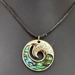 Abalone Shell Wave Silver Pendant Adjustable Cord Necklace 11g. Blue Photo 10