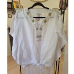 Chico's Nwt womens size 4/6  embellished beaded front linen alabaster white top Photo 0