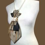“Dainty Dapper”Striped Necktie Necklace with Butterfly Pendant Black Photo 3