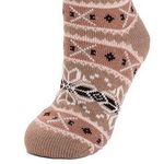 Muk Luks Rose and Brown Snowflake Cabin Socks Womens S/M Winter Slipper Knit Fur Photo 0