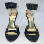 BCBGMAXAZRIA Black Satin and Gold Heels w/Studded Ankle and Toe Straps-Size 7 Photo 2