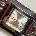 Guess  women’s watch silver tone 22mm quartz rhinestones wide leather running Photo 2