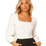 White Square Neck Lantern Long Sleeve Top Size M Photo 0