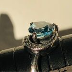None Aquamarine & Marcasites Sterling Silver Ring 6 3/4 Photo 2