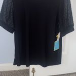 CeCe Women's Short Puff-Sleeve Mixed Media Knit Top Black Size M Photo 0