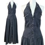 Free People  Soundwave Denim Halter Maxi Dress in Black Size Small Bohemian Photo 4