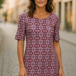 LuLaRoe Womens Dress Size Small Julia Geometric Quilt Pattern Red White Blue NEW Photo 0